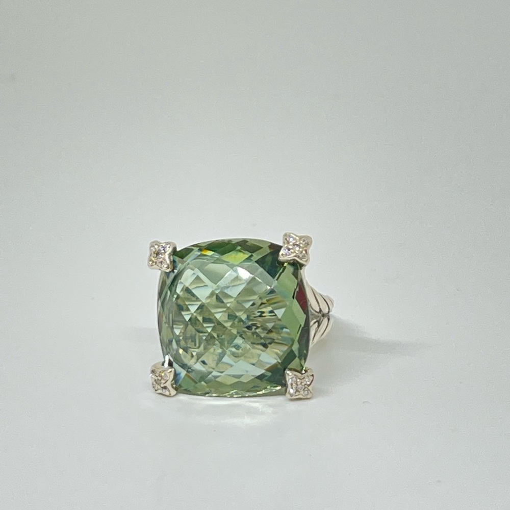 David Yurman Cushion On Point ring in silver, diamonds and prasiolite - Picture 2 of 13